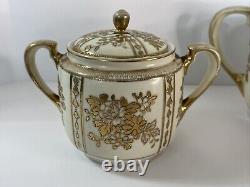 Antique Morimura Nippon Gold Moriage Rose Floral Tea Pot Set Sugar Bowl Creamer