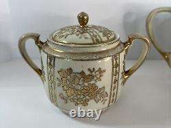 Antique Morimura Nippon Gold Moriage Rose Floral Tea Pot Set Sugar Bowl Creamer
