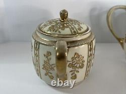 Antique Morimura Nippon Gold Moriage Rose Floral Tea Pot Set Sugar Bowl Creamer
