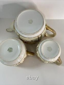 Antique Morimura Nippon Gold Moriage Rose Floral Tea Pot Set Sugar Bowl Creamer