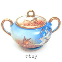 Antique NAGOYA SHOFU NIPPON Japan Tea Set Pot Creamer Cups Saucer FLYING SWANS