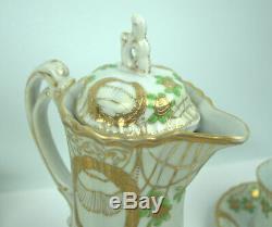 Antique NIPPON Floral Hand Painted Chocolate Pot Set Teapot 6 Cups Saucers 1911