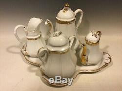 Antique Old Paris French Porcelain Tea Set Tray, 2 Teapots, Sugar, Creamer