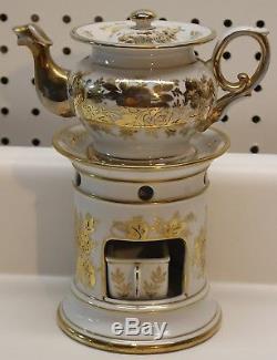 Antique Old Paris French Porcelain Veilleuse Teapot Warmer Set, Nice Shape