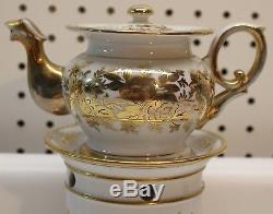 Antique Old Paris French Porcelain Veilleuse Teapot Warmer Set, Nice Shape
