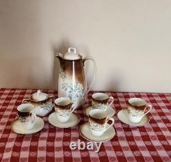 Antique P V Vessra Art Nouveau Flowers Hand Painted TEA POT SET -14 PIECES