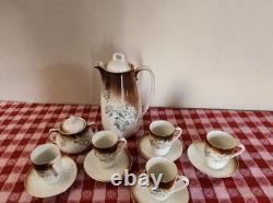 Antique P V Vessra Art Nouveau Flowers Hand Painted TEA POT SET -14 PIECES