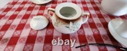 Antique P V Vessra Art Nouveau Flowers Hand Painted TEA POT SET -14 PIECES