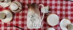 Antique P V Vessra Art Nouveau Flowers Hand Painted TEA POT SET -14 PIECES