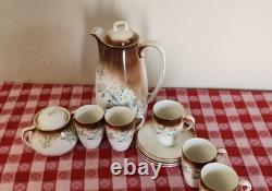Antique P V Vessra Art Nouveau Flowers Hand Painted TEA POT SET -14 PIECES