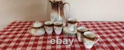 Antique P V Vessra Art Nouveau Flowers Hand Painted TEA POT SET -14 PIECES