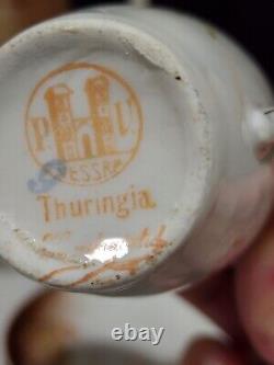 Antique P V Vessra Thuringia Art Nouveau Hand Painted TEA POT SET 10 PIECES