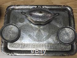 Antique Persian Tea Set. Tray, 2 Dishes And Sugar Bowl. 1622.6 Grams