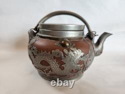 Antique Pewter Clad Yixing 4 Pc. Tea Set, YEE DZU Mark, Circa 1900