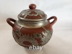 Antique Pewter Clad Yixing 4 Pc. Tea Set, YEE DZU Mark, Circa 1900
