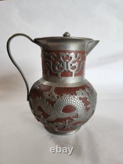 Antique Pewter Clad Yixing 4 Pc. Tea Set, YEE DZU Mark, Circa 1900
