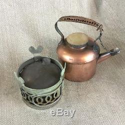 Antique Picnic Kettle Spirit Burner Tea Pot Automobile Wicker Travel Set