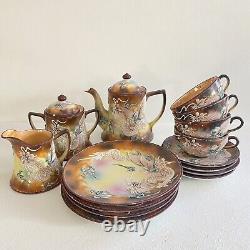 Antique Porcelain Dragonware Moriage Teacup Teapot Plate Creamer Sugar 15 Pc Set