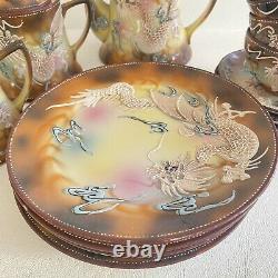 Antique Porcelain Dragonware Moriage Teacup Teapot Plate Creamer Sugar 15 Pc Set