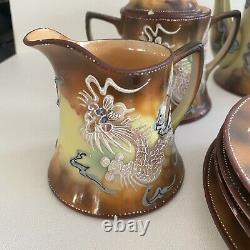 Antique Porcelain Dragonware Moriage Teacup Teapot Plate Creamer Sugar 15 Pc Set