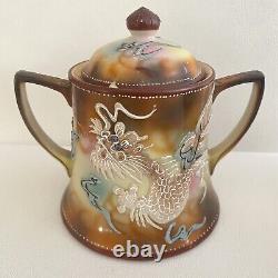 Antique Porcelain Dragonware Moriage Teacup Teapot Plate Creamer Sugar 15 Pc Set