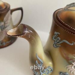 Antique Porcelain Dragonware Moriage Teacup Teapot Plate Creamer Sugar 15 Pc Set