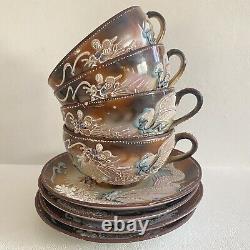 Antique Porcelain Dragonware Moriage Teacup Teapot Plate Creamer Sugar 15 Pc Set