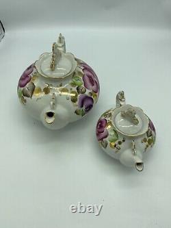 Antique Porcelain Teapot Set, Large And Small With Pink Floral Design