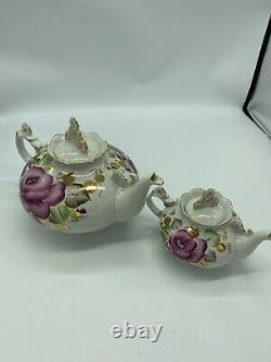 Antique Porcelain Teapot Set, Large And Small With Pink Floral Design