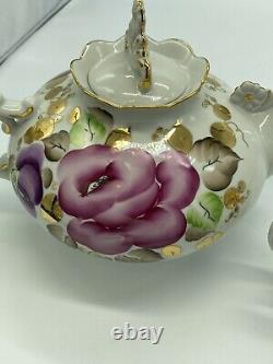 Antique Porcelain Teapot Set, Large And Small With Pink Floral Design