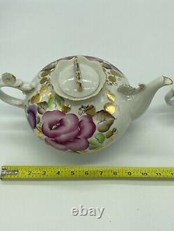 Antique Porcelain Teapot Set, Large And Small With Pink Floral Design