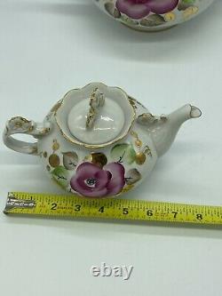 Antique Porcelain Teapot Set, Large And Small With Pink Floral Design