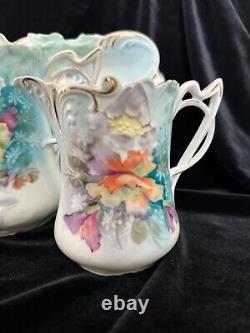 Antique RS Prussia Tea Set Pansies Teapot Sugar Bowl Creamer Tray Folded Poppy