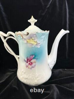 Antique RS Prussia Tea Set Pansies Teapot Sugar Bowl Creamer Tray Folded Poppy