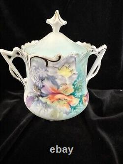 Antique RS Prussia Tea Set Pansies Teapot Sugar Bowl Creamer Tray Folded Poppy