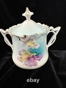 Antique RS Prussia Tea Set Pansies Teapot Sugar Bowl Creamer Tray Folded Poppy