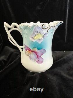 Antique RS Prussia Tea Set Pansies Teapot Sugar Bowl Creamer Tray Folded Poppy