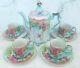 Antique Rs Teapot Chocolate Pot Cup Saucer Prussia Germany Pink Blue Flowers Set