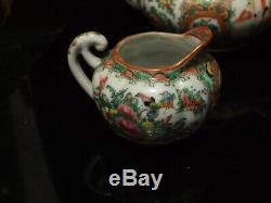 Antique Rose Medallion Chinese Tea Pot Teapot, Creamer And Sugar Bowl Set