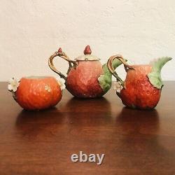 Antique Royal Bayrueth Figural Strawberry Porcelain Tea Set Sugar Creamer Teapot