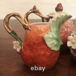 Antique Royal Bayrueth Figural Strawberry Porcelain Tea Set Sugar Creamer Teapot