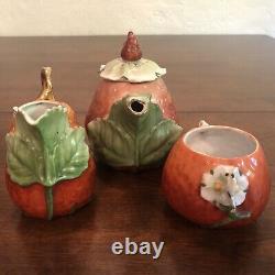 Antique Royal Bayrueth Figural Strawberry Porcelain Tea Set Sugar Creamer Teapot