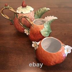 Antique Royal Bayrueth Figural Strawberry Porcelain Tea Set Sugar Creamer Teapot