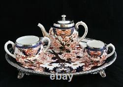 Antique Royal Crown Derby King Imari 19th C. TEAPOT SUGAR BOWL CREAMER TRAY SET