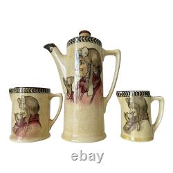 Antique Royal Doulton English Pottery Coffee Pot & Creamer Teatime Set
