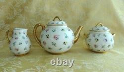 Antique Royal Worcester Porcelain Teapot/Creamer/Sugar Set Ca. 1889 Pink Roses
