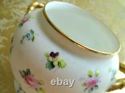 Antique Royal Worcester Porcelain Teapot/Creamer/Sugar Set Ca. 1889 Pink Roses