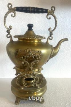 Antique S. STERNAU SS & Co. Brass Tilting Tea Pot with Stand & Burner Pat 1892