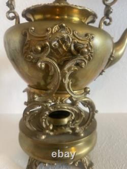 Antique S. STERNAU SS & Co. Brass Tilting Tea Pot with Stand & Burner Pat 1892