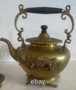 Antique S. STERNAU SS & Co. Brass Tilting Tea Pot with Stand & Burner Pat 1892